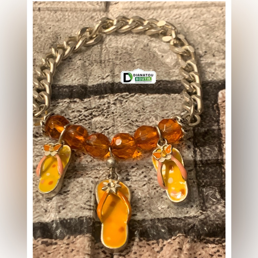 Orange Flip-Flop Stretch Charm Bracelet
